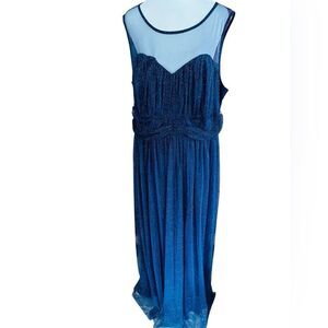 Cardalite Women’s Elegant Blue Illusion bodice navy/silver Glitter Gown size 2X